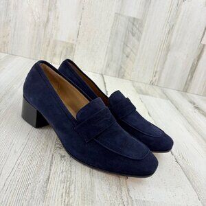 Ann Mashburn Loafer Heel Shoes 37.5 7 Blue Suede